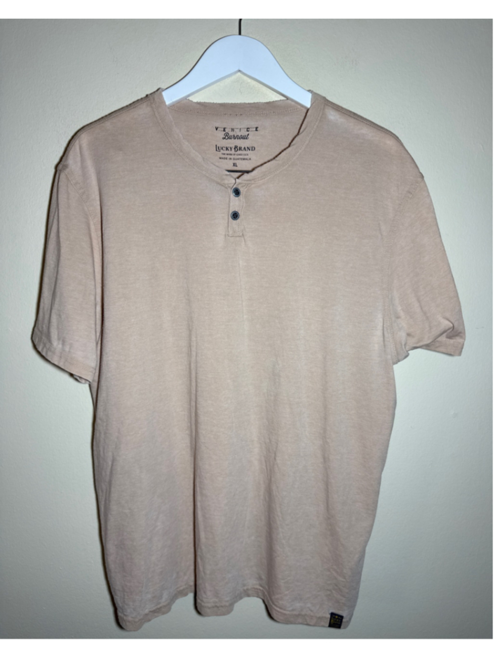Lucky Brand Beige Short Sleeve Henley Tee Size XL